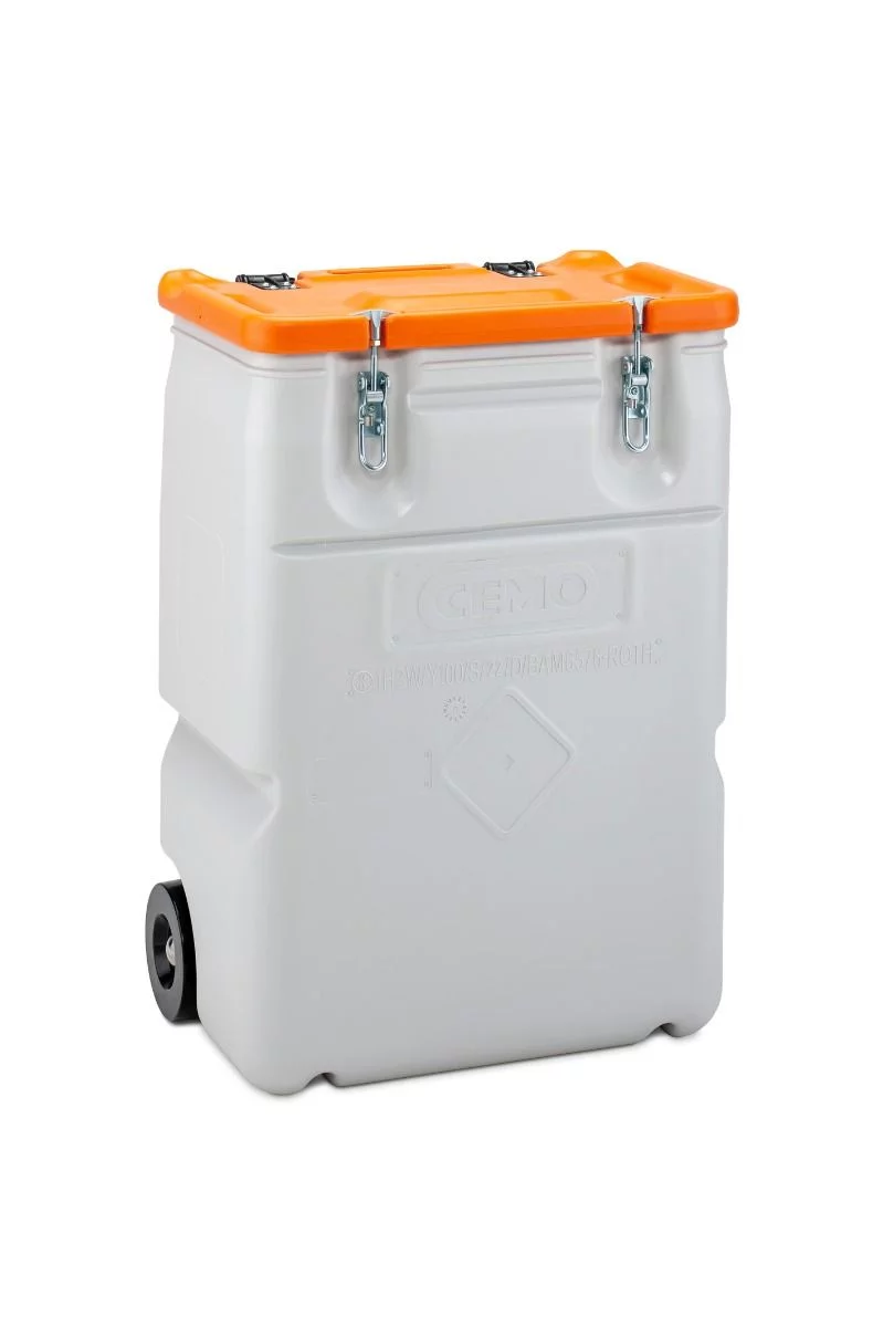 Mobil akkumulátor tároló doboz 170 literes, narancsszínű fedéllel.